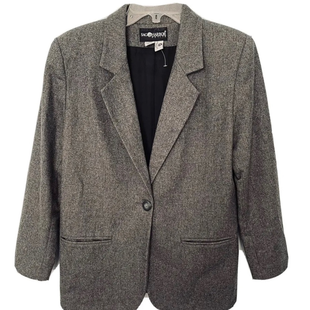 Vintage Sag Harbor Wool Jacket Women Gray Blazer Lined Business Pocket Petite 6P